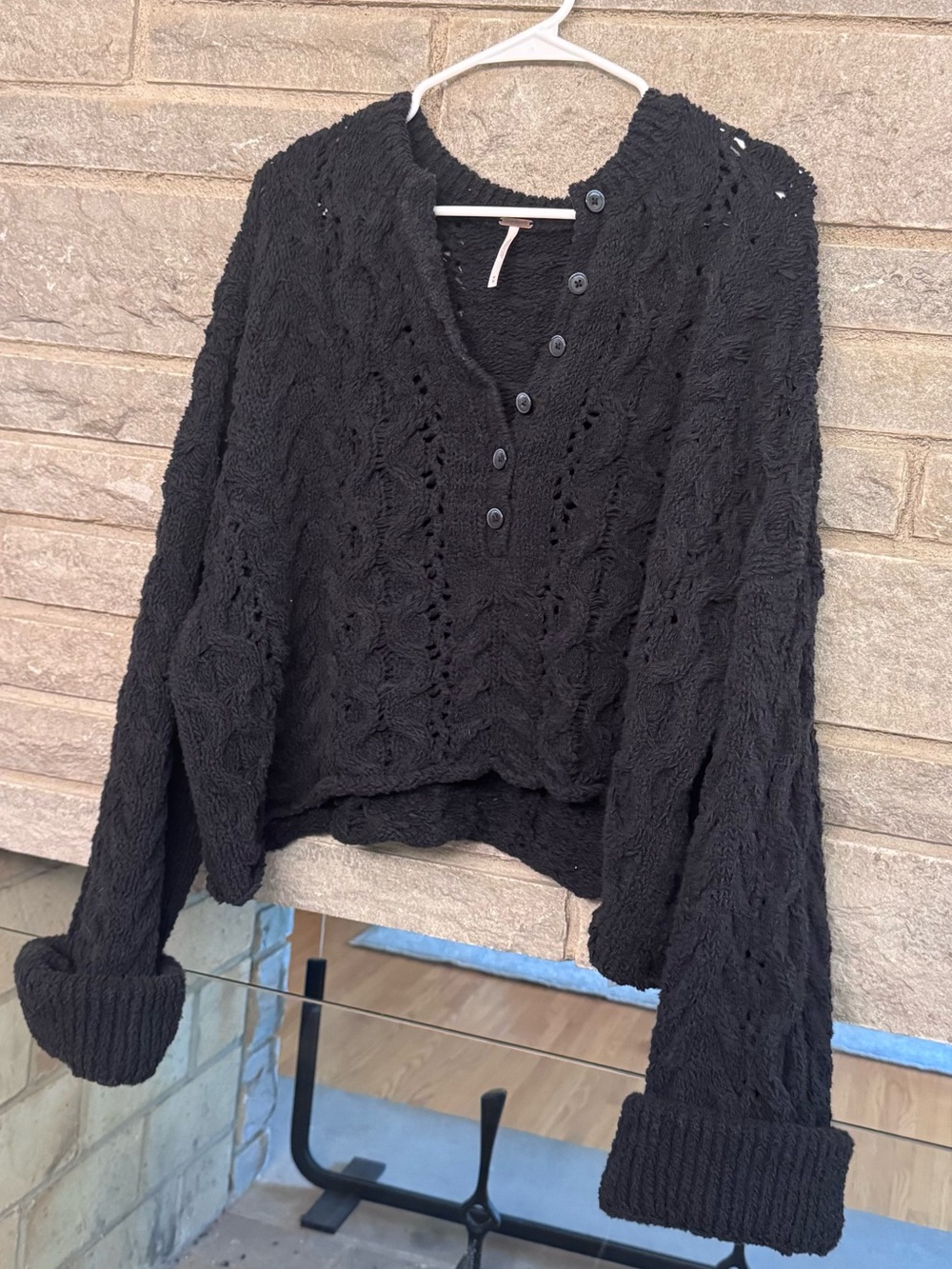 Free People Cable-Knit Button Henley Sweater